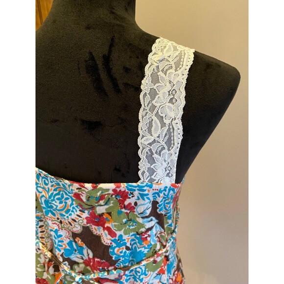 Self Esteem Blouse Womens Sleeveless Top  Lace  Straps Blue Orange Pattern - Picture 7 of 10